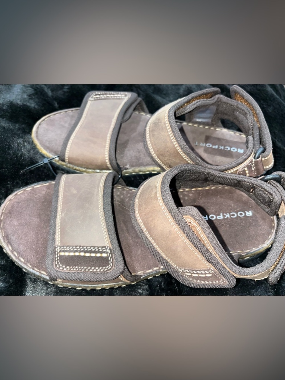 Rockport Men's Chestnut Brown Adjustable Velcro Strap Sandals